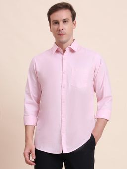 JadeBlue - Men Pink Cotton Solid Slim Fit Shirt