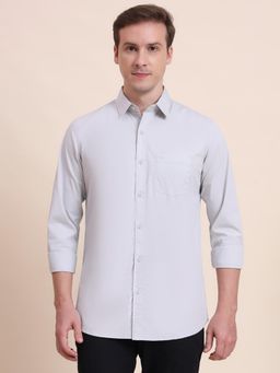 JadeBlue - Men Grey Cotton Solid Slim Fit Shirt