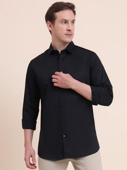 JadeBlue - Men Black Cotton Solid Slim Fit Shirt