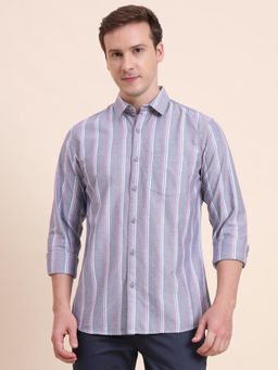 JadeBlue - Men Blue Pure Cotton Stripes Slim Fit Shirt
