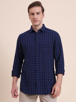 JadeBlue - Men Blue Pure Cotton Checks Slim Fit Shirt