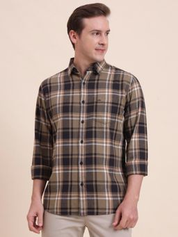 JadeBlue - Men Brown Pure Cotton Checks Slim Fit Shirt