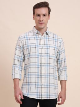 JadeBlue - Men Blue Pure Cotton Checks Slim Fit Shirt