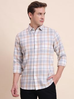 JadeBlue - Men Grey Pure Cotton Checks Slim Fit Shirt