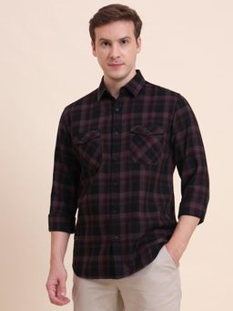 JadeBlue - Men Brown Pure Cotton Checks Slim Fit Shirt