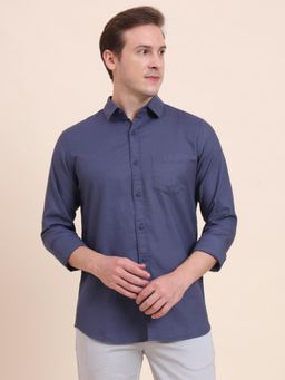 JadeBlue - Men Blue Pure Cotton Solid Slim Fit Shirt