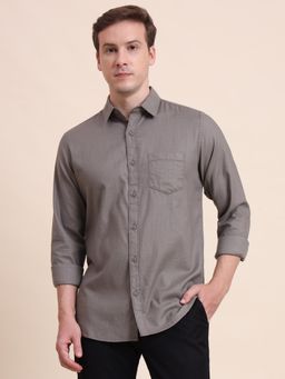 JadeBlue - Men Grey Pure Cotton Solid Slim Fit Shirt