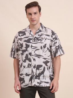 JadeBlue - Men Off White Blended Printed Slim Fit Shirt