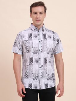JadeBlue - Men Grey Pure Cotton Printed Slim Fit Shirt