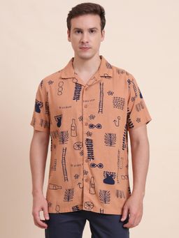 JadeBlue - Men Rust Blended Printed Slim Fit Shirt