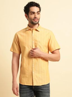 Cantabil - Men Mustard Cotton Stripes Regular Fit Shirt