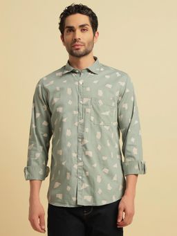 Cantabil - Men Green Cotton Printed Regular Fit Shirt