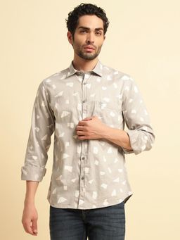 Cantabil - Men Grey Cotton Printed Regular Fit Shirt