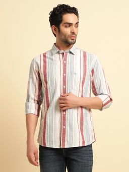 Cantabil - Men Multi-Color Cotton Stripes Regular Fit Shirt