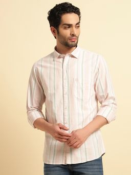 Cantabil - Men Multi-Color Cotton Stripes Regular Fit Shirt