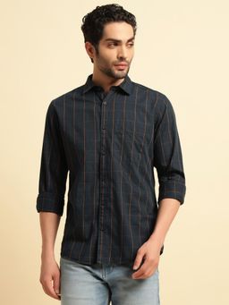 Cantabil - Men Navy Blue Cotton Checks Regular Fit Shirt