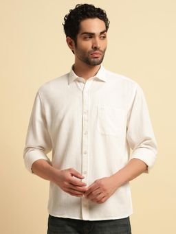 Cantabil - Men White Lyocell Self Design Regular Fit Shirt