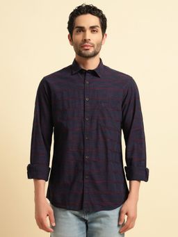 Cantabil - Men Blue Cotton Stripes Regular Fit Shirt
