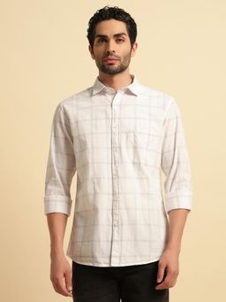 Cantabil - Men Off White Cotton Checks Regular Fit Shirt