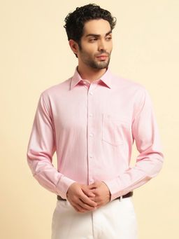 Cantabil - Men Pink Cotton Self Design Regular Fit Shirt