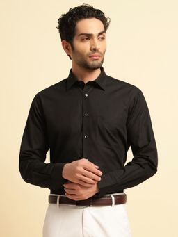 Cantabil - Men Black Cotton Solid Regular Fit Shirt