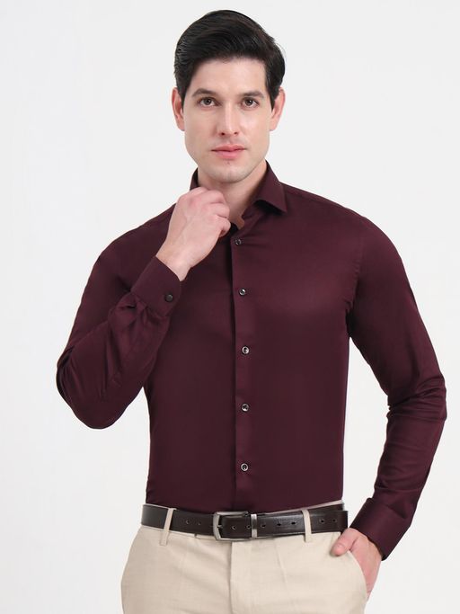 Wyre Men Maroon Cotton Solid Regular Fit Shirt