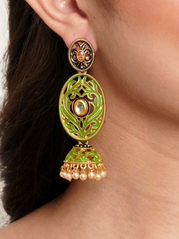 Karatcart - Gold Plated Light Green Meena Dangler Jhumki Earrings for Women