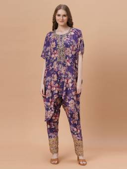 SANAA - Women Purple Printed Pure Viscose Jugni Co-Ord Set