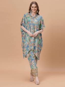 SANAA - Women Blue Printed Pure Viscose Jugni Co-Ord Set