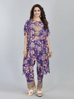 SANAA - Women Purple Printed Pure Viscose Jugni Co-Ord Set