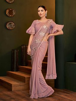 Odette - Pink Lycra Designer Saree with Unstitched Blouse