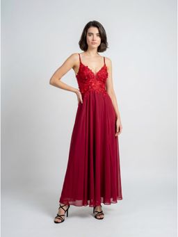 NIYARA INDIA - Kumud Embroidered Dual Slit Satin Evening Gown