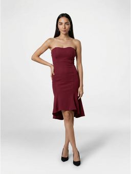 NIYARA INDIA - Maroon Off-Shoulder Fishtail Dress with Detachable Bow