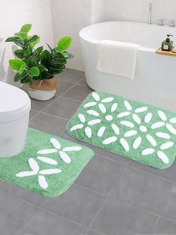 Saral Home - Cotton Bathmat with Contour Mat (Green, 40 x 60 cm)