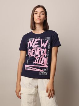 ONLY - Women Blue Regular Fit T-Shirt