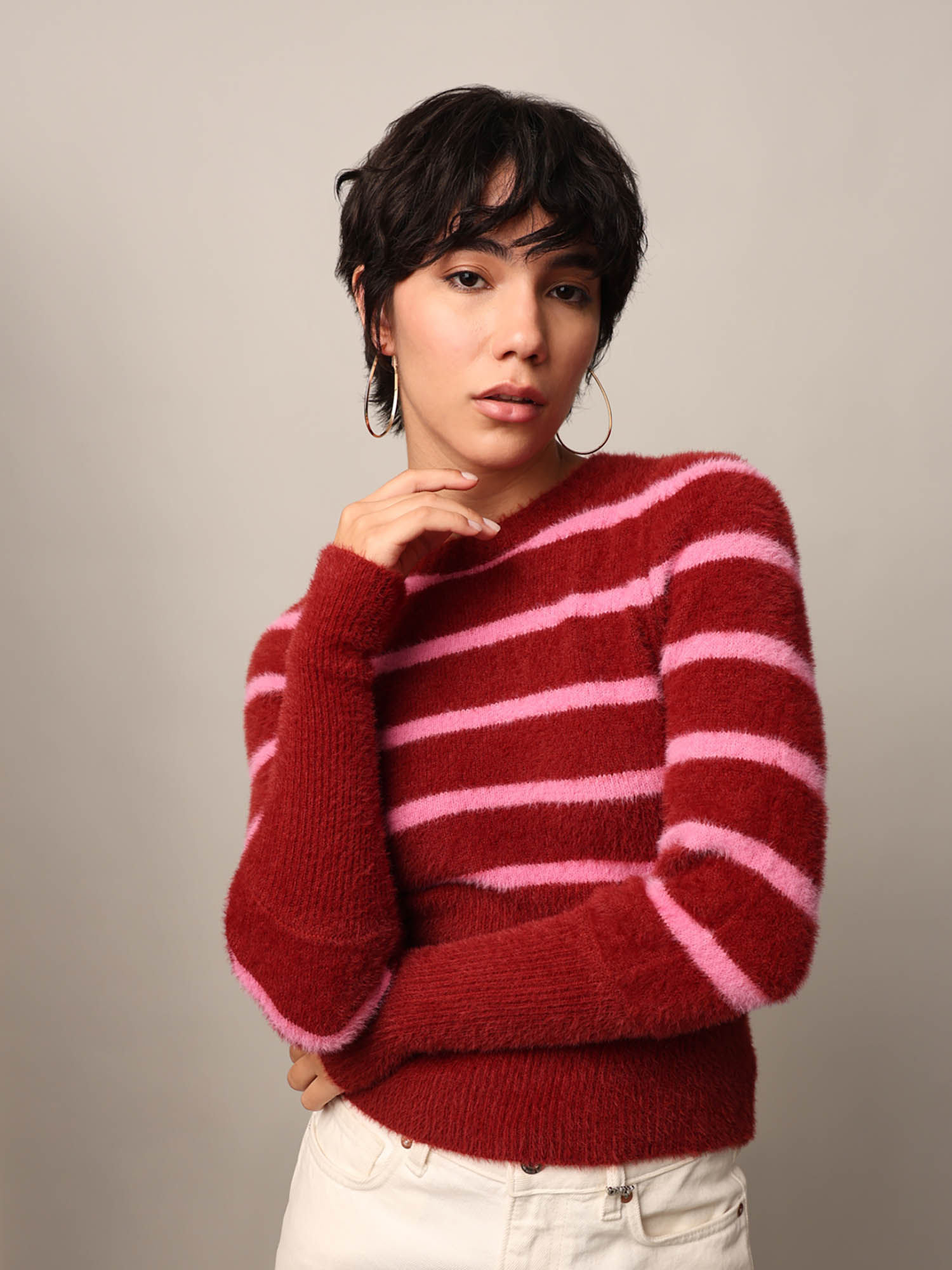 only Womens Red Regular Fit Sweater-picture-16