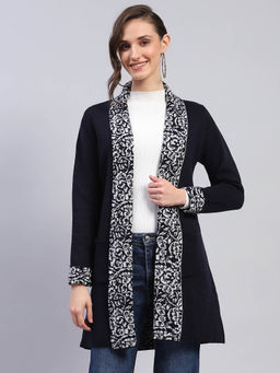 Monte Carlo - Womens Navy Blue Printed Full Sleeve Cardigan