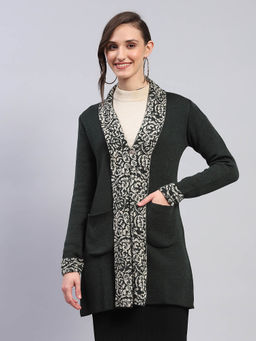 Monte Carlo - Womens Olive Printed Full Sleeve Cardigan
