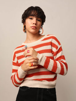ONLY - Womens Beige & Orange Regular Fit Sweater