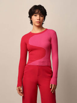 ONLY - Womens Pink & Red Slim Fit Sweater