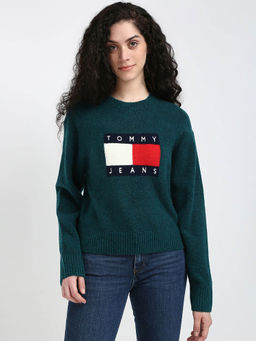 Tommy Hilfiger - Womens Green Embroidered Sweater