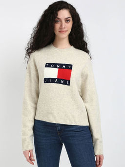 Tommy Hilfiger - Womens Beige Embroidered Sweater
