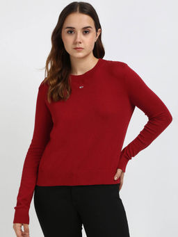 Tommy Hilfiger - Womens Red Solid Sweater