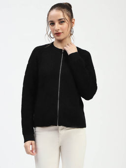Madame - Black Ribbed Zip-Up Sweater