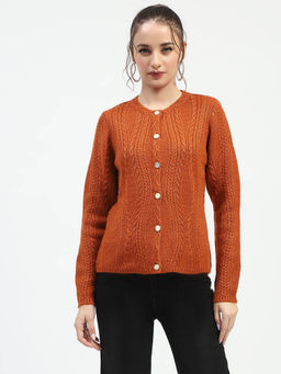 Madame - Orange Self Design Cardigan