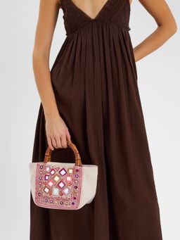 Accessorize London - Women's Cream Mirror Embellished Handbag
