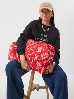 Accessorize London - Women's Red Paisley Floral Quilted Duffle Bag