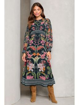 Lipsy - Teal Dobby Sleeve Placement Midi Dress