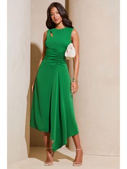 Lipsy - Green Splice Ruched Asymmetrical Midi Dress