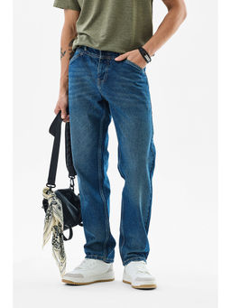 Snitch - Mens Blue Solid Relaxed Casual Jeans